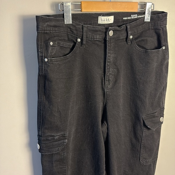 Nicole Miller New York Soho High Rise Black Denim Cargo Pockets Women's Size 12 - Picture 3 of 8